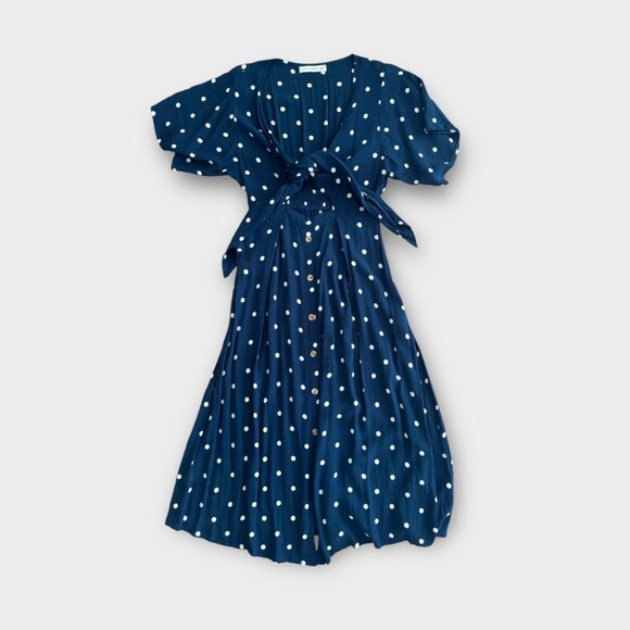 FAITHFULL THE BRAND REVOLVE Magda Midi Dress in Vintage Blue Ronja Polka Dot - M - Picture 4 of 6
